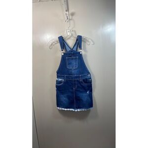 Imperial Star Girls Denim Overall Dress Distressed Raw Hem Adjustable Straps